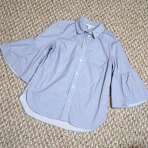 Flare sleeve pinstripe button down blouse